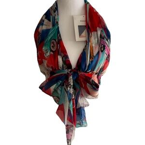 EXTREMELY RARE CHANEL Runway 2017 Cuba Car Crop Halter Silk Tie Top NWT
